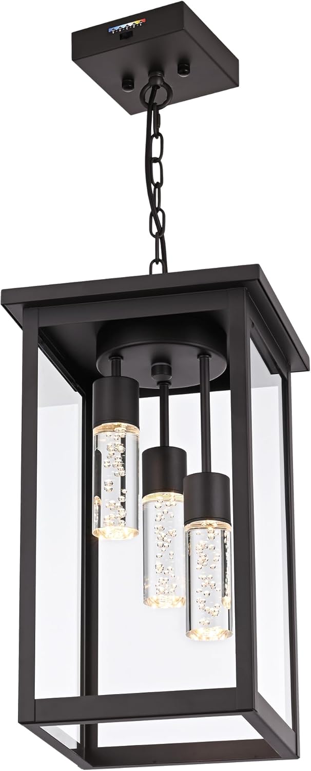 TODOLUZ LED 5 CCT 3-Light Large Outdoor Pendant Light Fixtures with Led Chips Height Adjustable, Porch Hanging Lighting in Oil Rubbed Bronze, Exterior Ceiling Lamp for Entrance Patio Garden