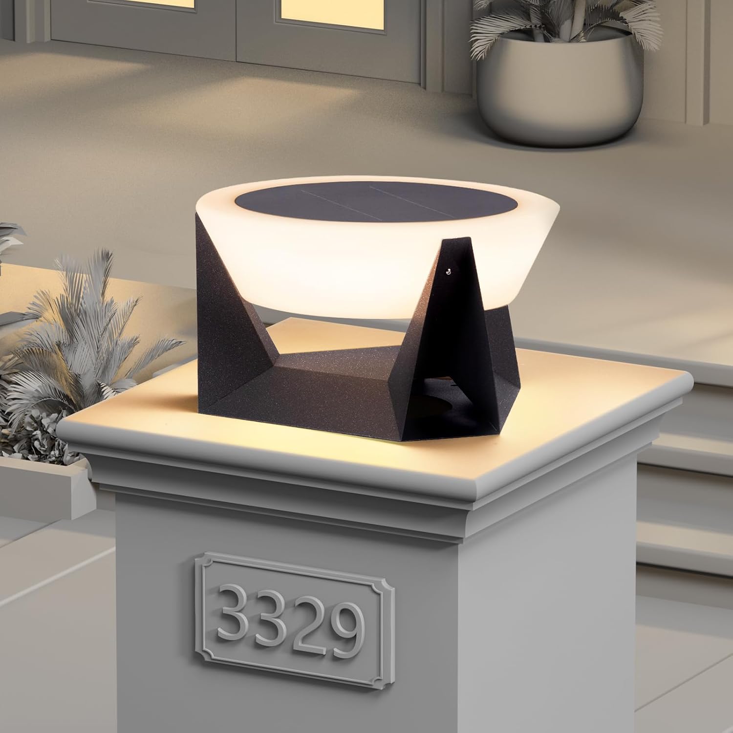 Solar Post Lights, 15'' Pillar Lights Outdoor, Large Column Light Waterproof, 3000K Modern Posts Lamp Solar Powered Fence Deck Lantern Dusk to Dawn Lighting Fixture for Garden Patio Columns