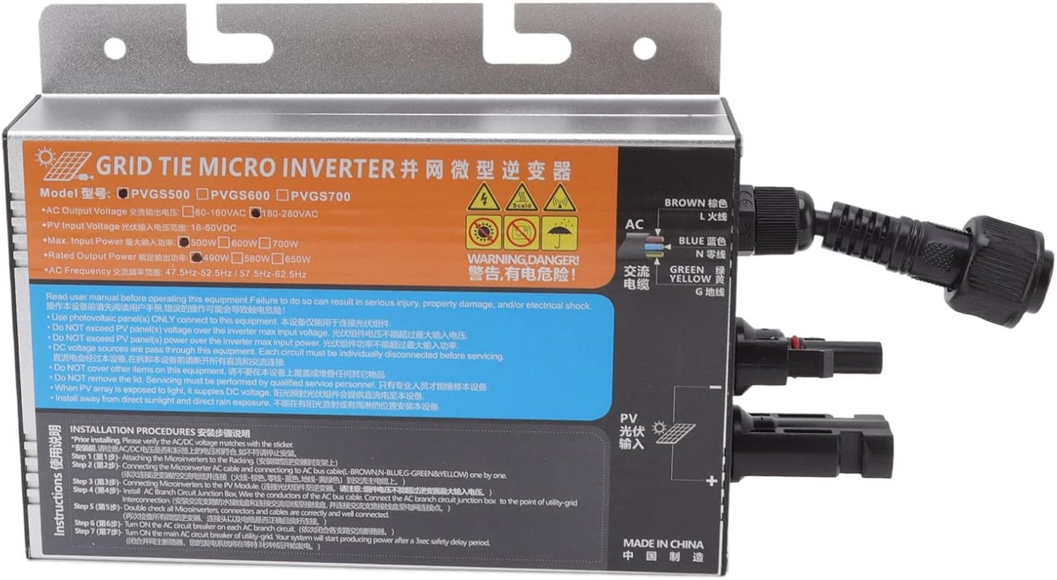 Haofy Solar Micro Inverter Grid Tie, 10A Solar Grid Tie Micro Inverter, Sine Waving Inverter with High Conversion Rate for Generation System(500W)