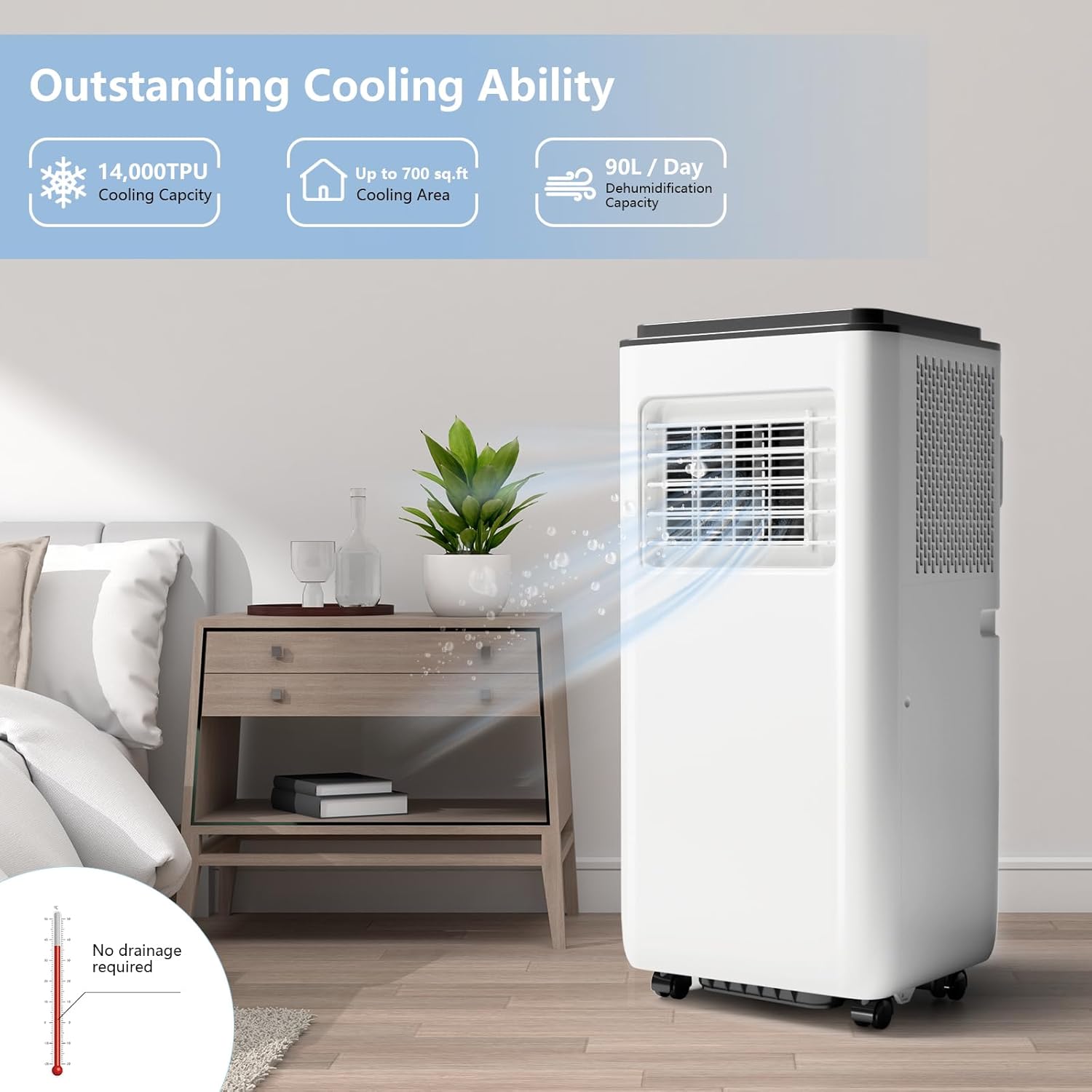 8000 BTU Portable Air Conditioner with Cooling, Dehumidifier & Fan Modes, Quiet Operation, 24-Hour Timer, Covers up to 350 sq ft, Includes Window Installation Kit, White