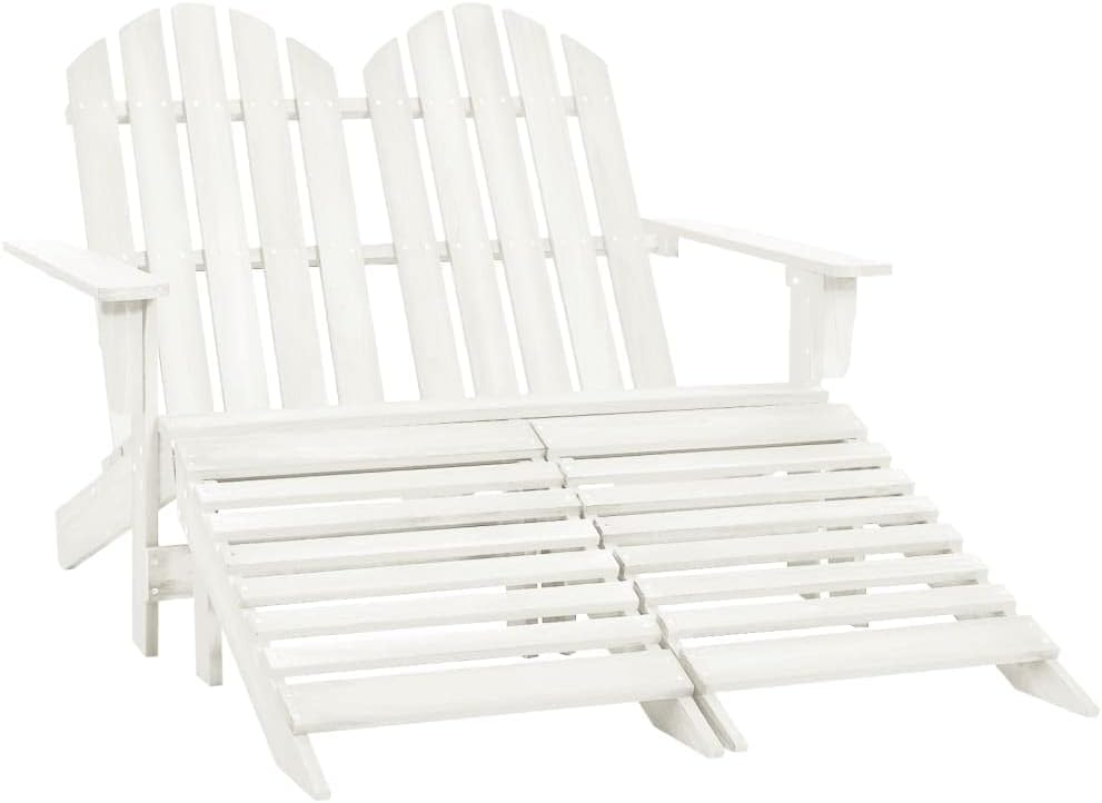 2-Seater Patio Adirondack Chair&Ottoman Fir Wood White,Premium Adirondack Chair with Detachable Ottomans for Outdoor Relaxation Outdoor Furniture, Outdoor Chairs