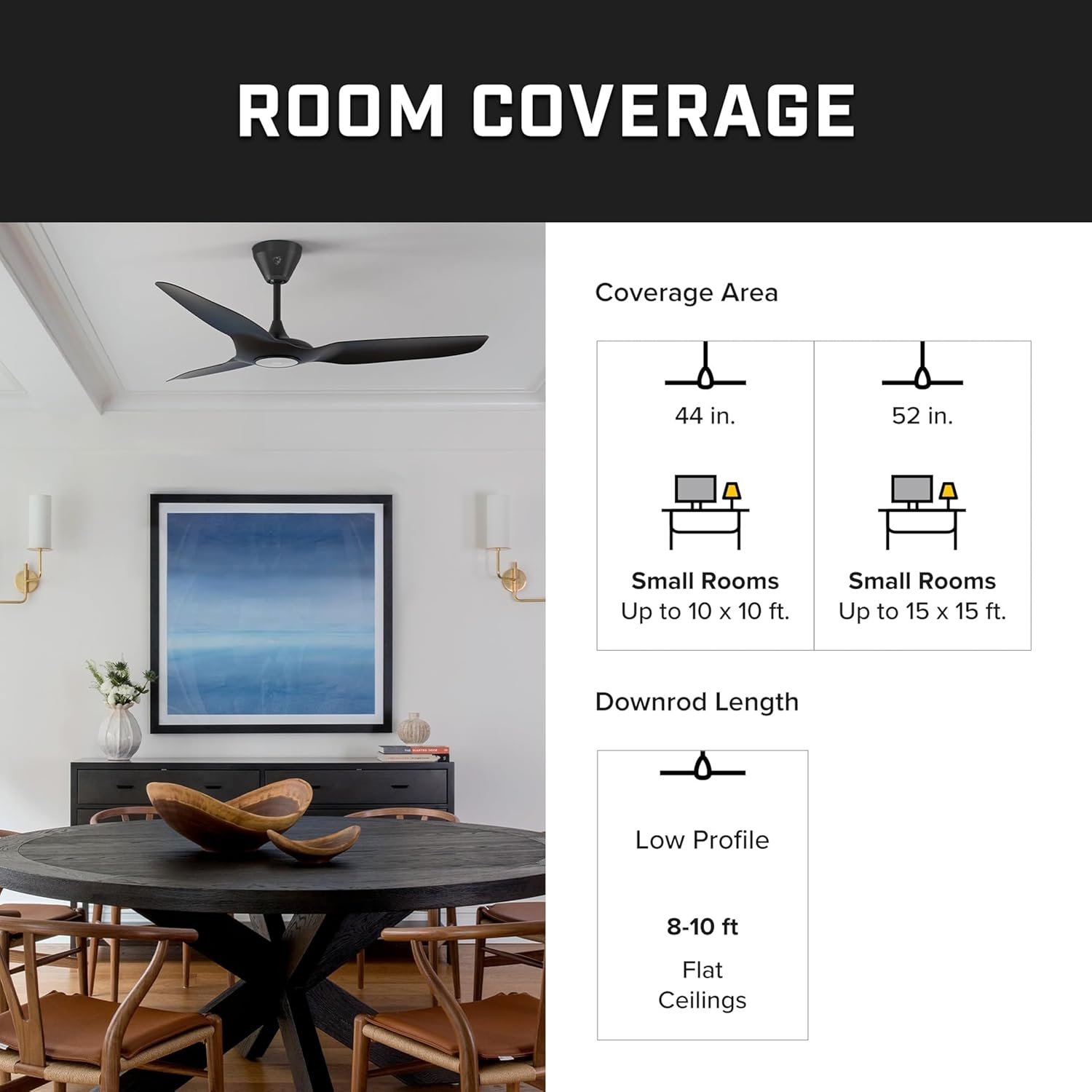 Big Ass Fans – Haiku L, Smart Ceiling Fan – Energy Efficient Cooling for Home, Bedroom, Office, Living Space, and More – 16 Lighting Settings with 7 Speed Settings – 52” - Caramel/Black