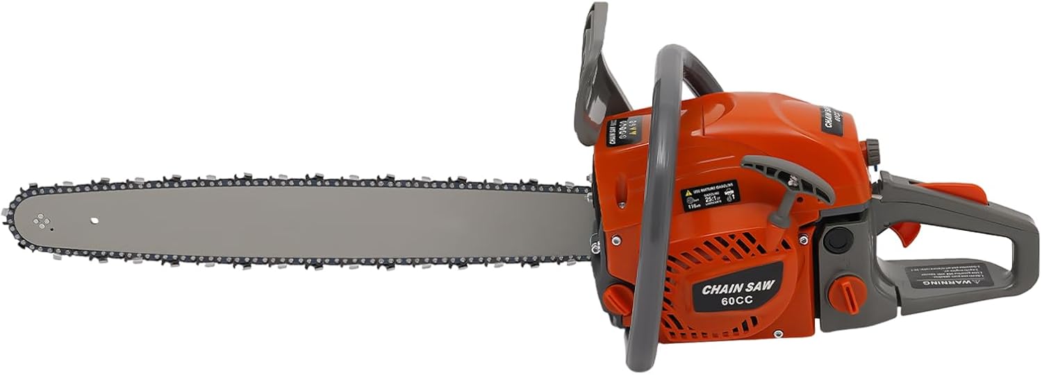 60CC Gas Powered Chainsaw, 2.8kw Handheld Cordless Petrol Chain Saw for Garden Pruning Forest Logging Chopping Wood Bamboo Harvesting, Orange