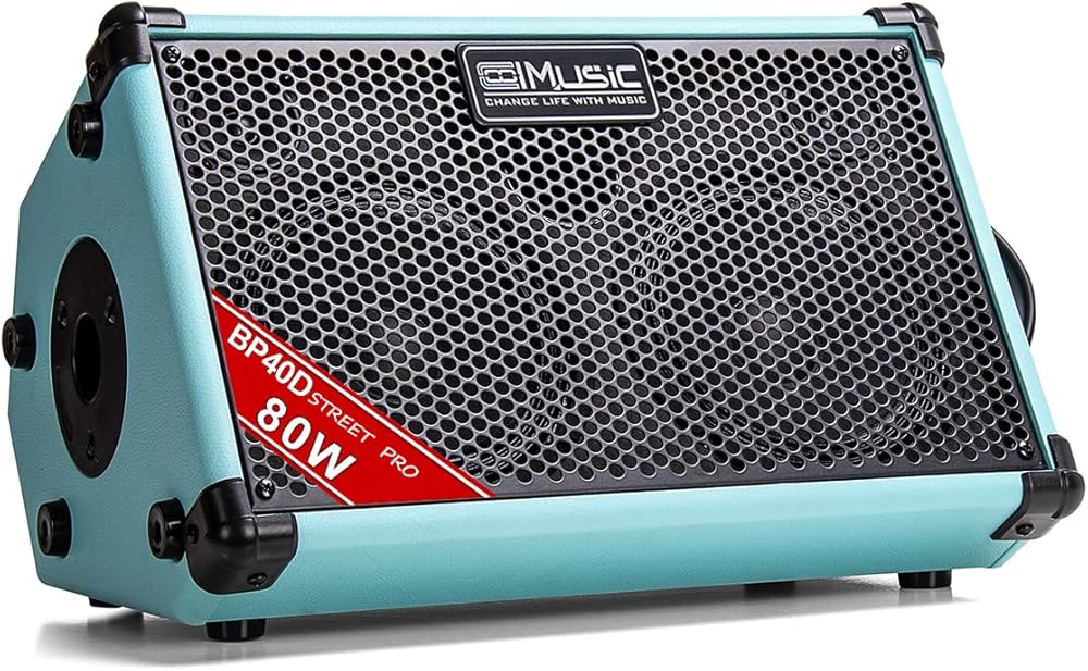 Coolmusic BP40D Powered Acoustic Guitar Amplifier- Portable Bluetooth Speaker 80W W/Battery with Reverb Chorus Delay Effect, 6 Inputs,3 Band EQ, Blue