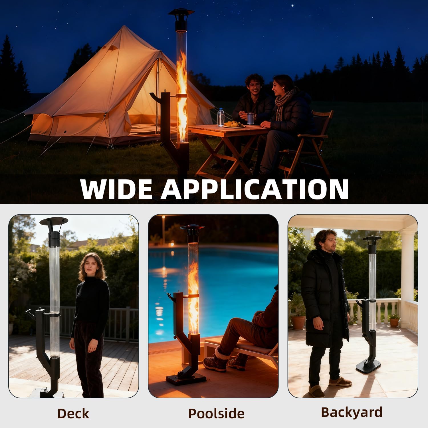 Smokeless Wood Pellet Patio Heater with Rain Cap, 64 Inch Spiral Flame Fire Pit for Outdoor/Garden/Backyard, Anti-Tip Steel Base & Adjustable Feet, 2+ Hrs Burn & Removable Ash Pan with Wheel