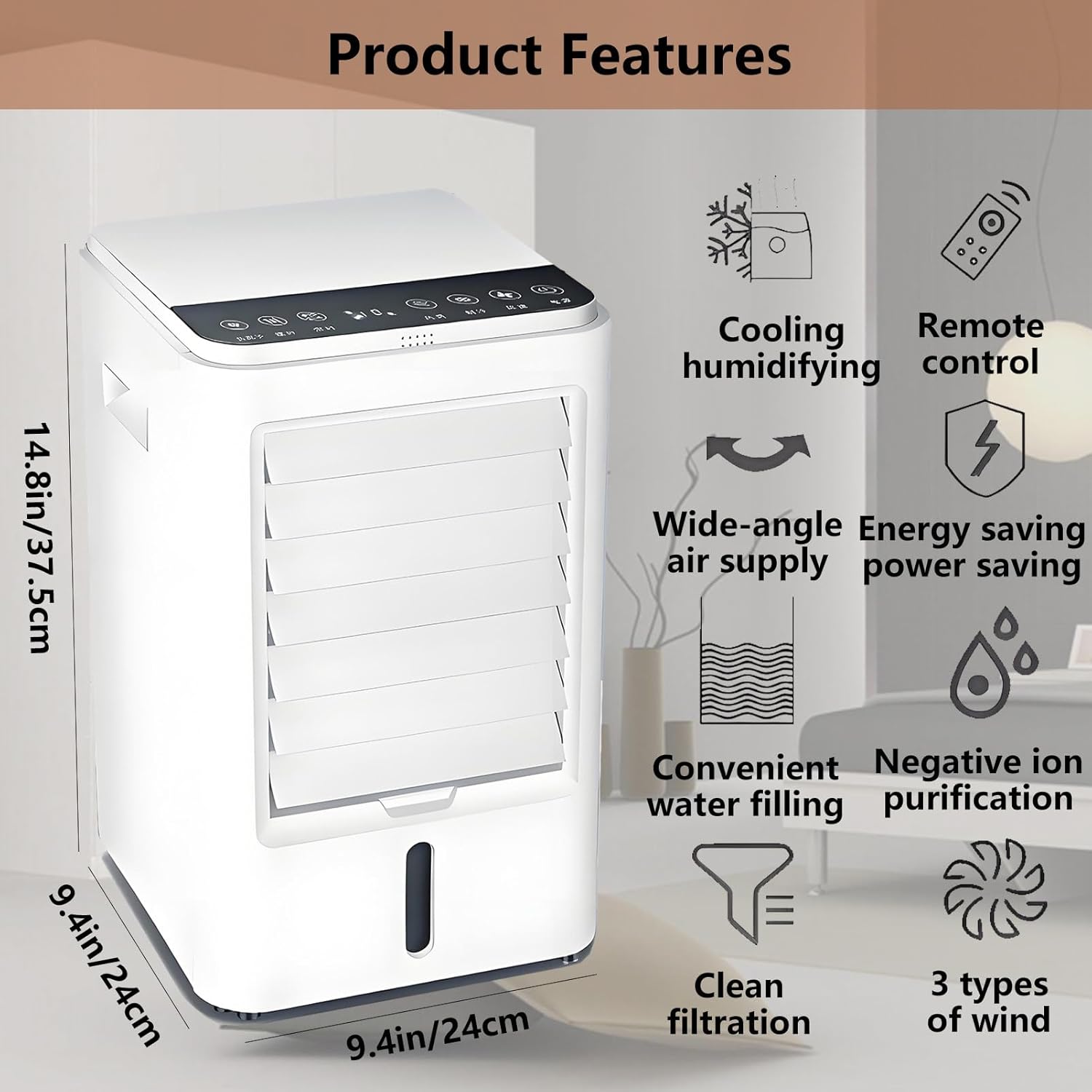 Portable Air Cooler 4-in-1 Mini Mobile Air Conditioner Fan Small Air Conditioner Purifier and Humidifier with 3-Speed and Touch Screen for Room Tent Bedroom Car RV and Camping 24VCar