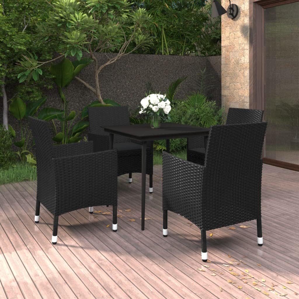 5 Piece Patio Dining Set with Cushions Poly Rattan and Glass Garden Furniture