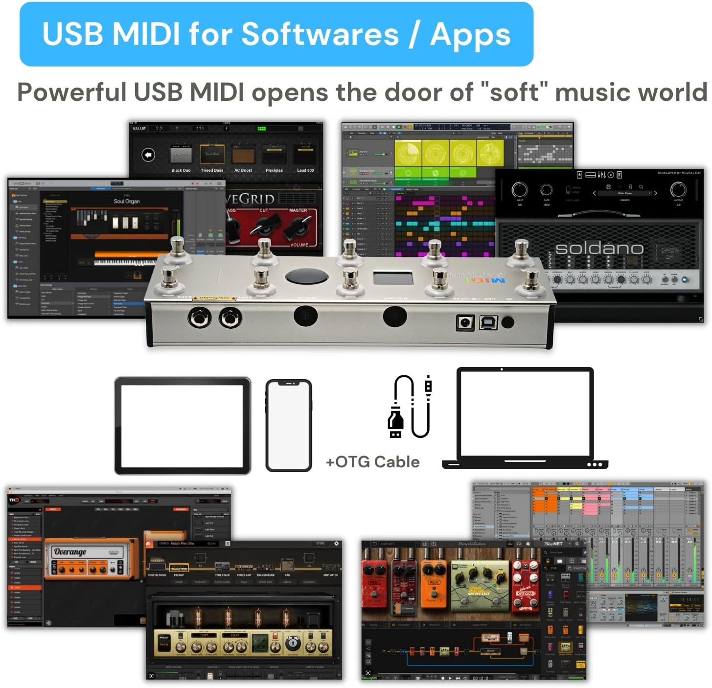 PaintAudio MIDI Captain Foot Controller Multi-Effects Keyboards Synthesizer USB-MIDI musical software Bias with Time Engine Function Support all PC/CC/Note commander 10 Foot Switches with 12 PCS Caps