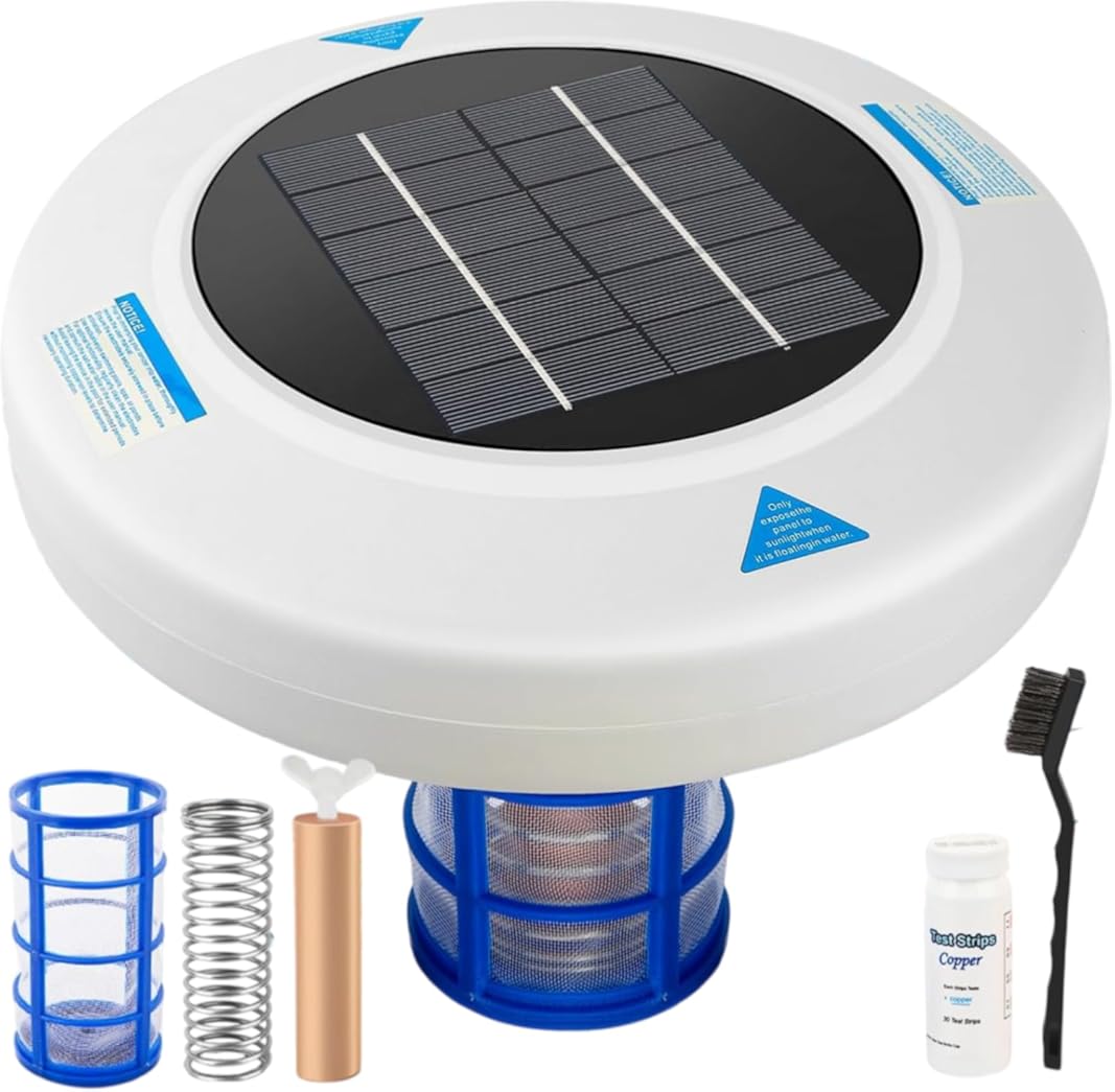Solar Pool Ionizer - Floating Pool Cleaner for Swimming Pools Up to 45,000 Gallons, Large Solar Panel & Durable Copper Anode, Clear Water with Minimal Effort