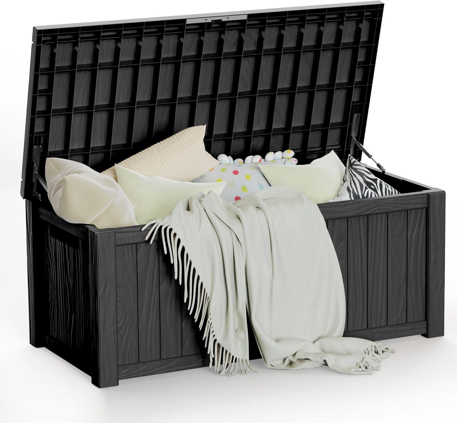 150 Gallon Deck Box, Resin Outdoor Indoor Waterproof Storage Box, Lockable Storage Box With Handle for Patio Furniture - Garden Tools - Swimming Pool Tools UV-Resistant, Black