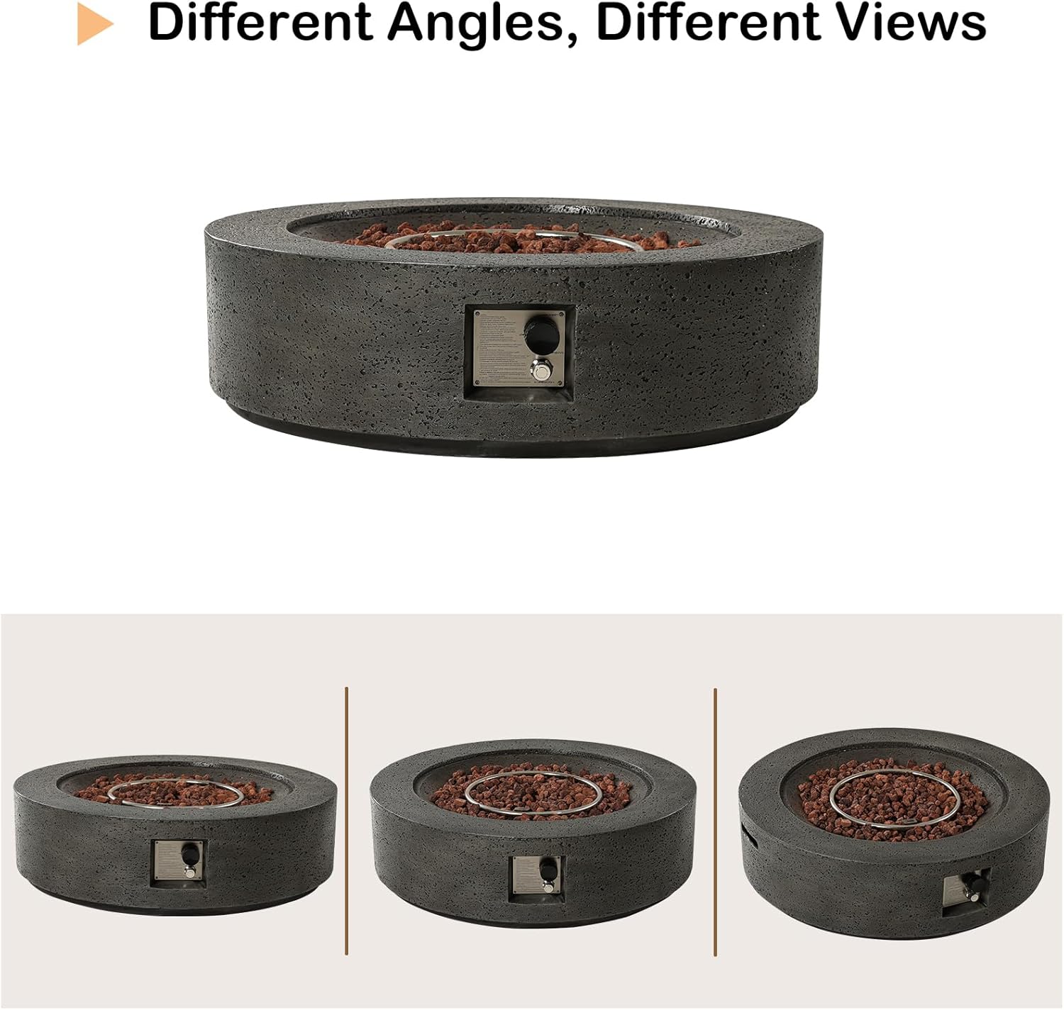 SUNBURY Outdoor Fire Pit Table Propane Gas Fire pits &Outdoor Fireplaces 40.5″ Inch Rounded Firepit Table with Tank Cover, 50,000 BTU Fire Table for Patio Set, Stone Gray