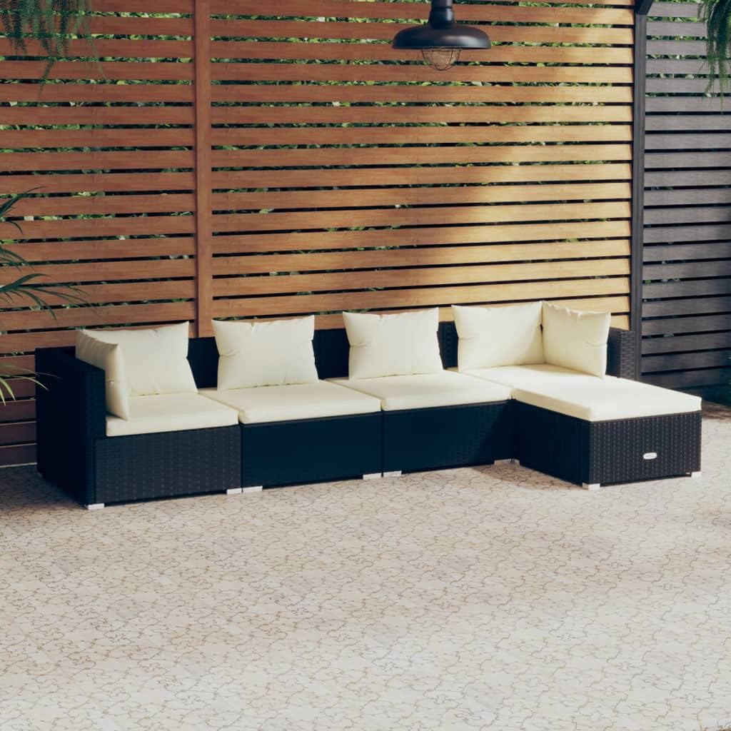5 Piece Patio Lounge Set with Cushions Poly Rattan Black,Versatile Patio Lounge Set with Modular Design and Comfortable Cushions Patio Furniture Sets, Outdoor Furniture Sets
