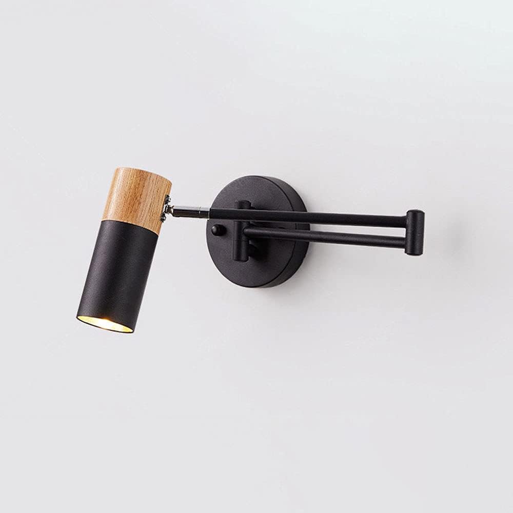 Swing Arm Wall Lamp Adjustable Hardwired Iron & Solid Wood Wall Sconce Lighting Folding Telescopic Wall Lamp Reading Light Luminaire Fixture for Home Cafe Bar