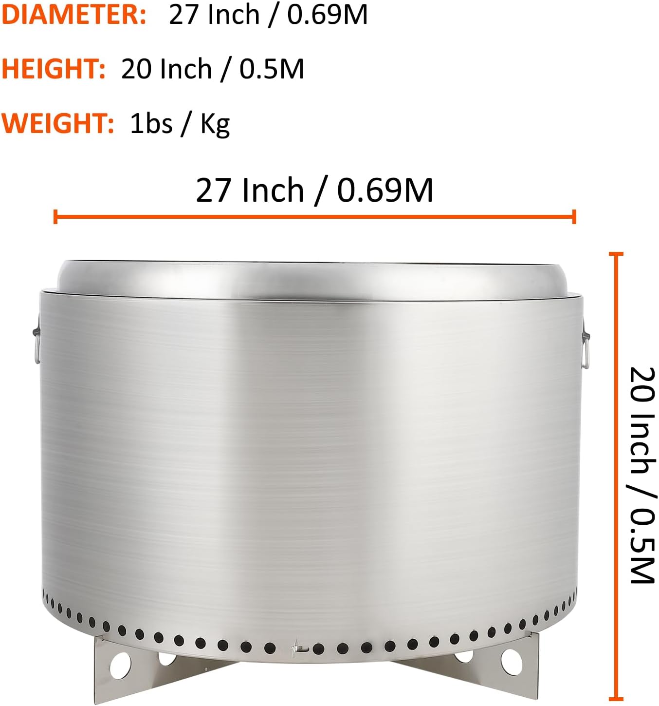 Smokeless Fire Pits for Outside, 27 Inch Smokeless Fire Pit, Stainless Steel Outdoor Firepit with Removable Stand and Ash Pan, Wood Burning for Outdoor Camping Backyard Bonfire Picnic Cooking