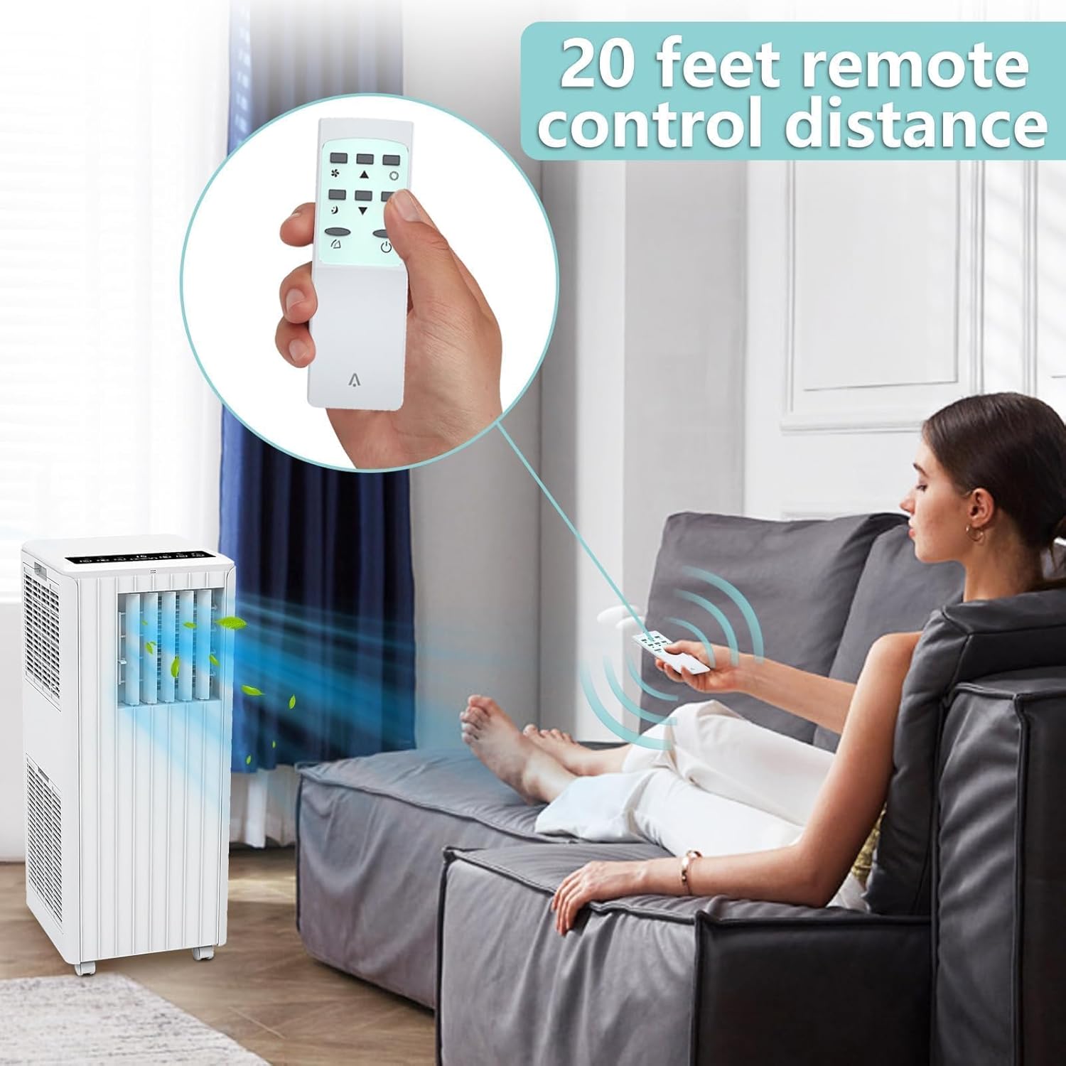 Portable Air Conditioner 8000 BTU, 3-in-1 Cooling, Dehumidifier & Fan, Quiet Sleep Mode Less Than 50dB, Self-Evaporating, Windowless AC for Rooms Up to 350 Sq. Ft., Remote & Window Kit Included