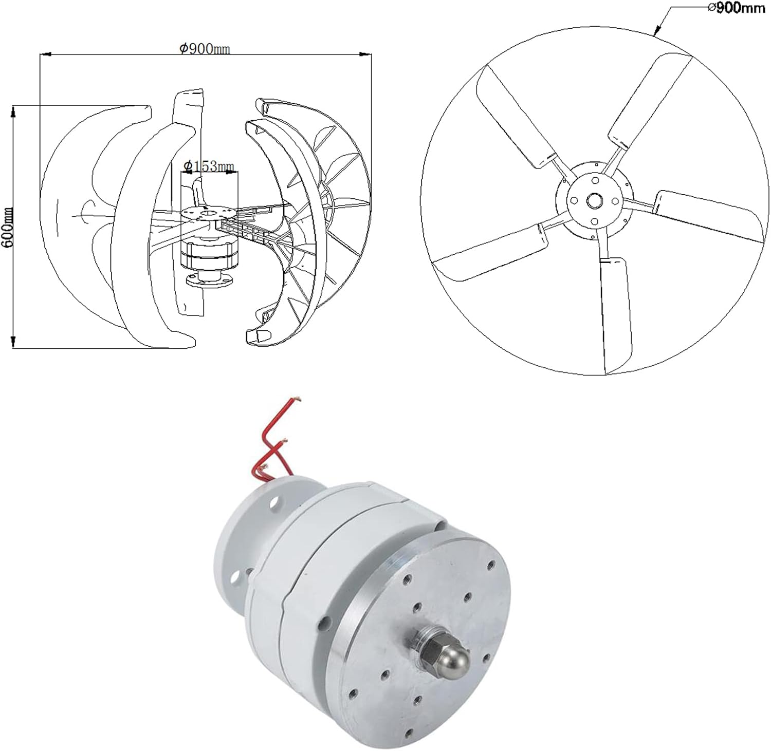 4000W Noiseless with MPPT Controller Vertical Turbine Generator, 12V 24V 48V White 6 Blades Wind Turbine for Home Hybrids Streetlight Use