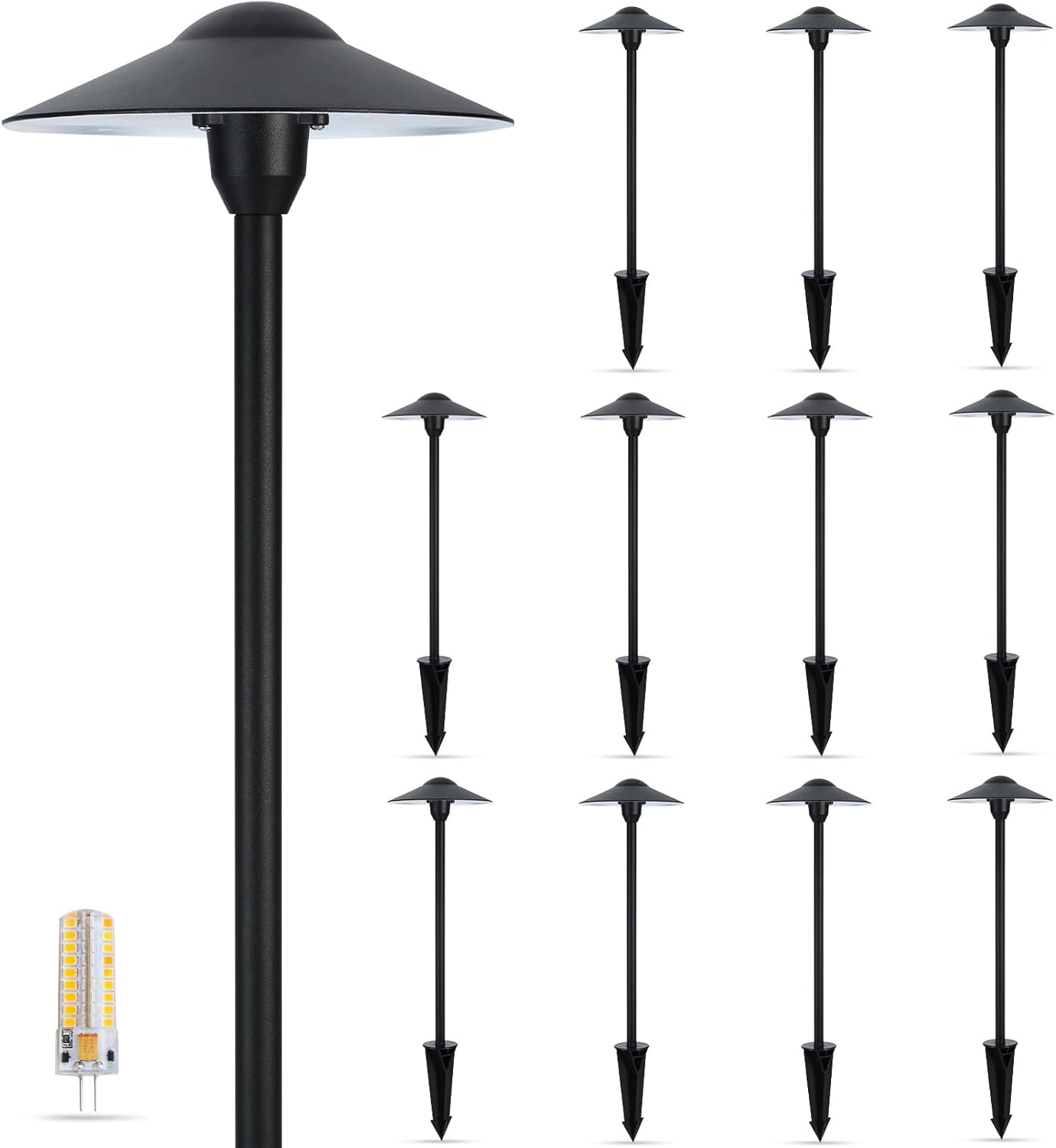 Gardencoin Low Voltage Pathway Lights (8.5'' Shade, 21.5'' Tall)，12V Outdoor LED Landscape Path Lights Wired, Aluminum Pathway Lighting with 3W 2700K Replaceable Bulb for Walkway Garden Yard, 12 Pack