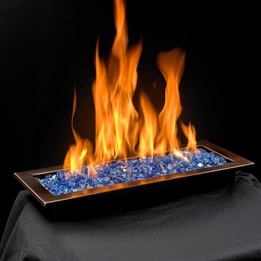 American Fire Glass Match Light Fire Pit Kit with Oil Rubbed Bronze Rectangular Bowl Pan (OB-AFPPMKIT-N-18), 18x6 Inch, Natural Gas (NG)