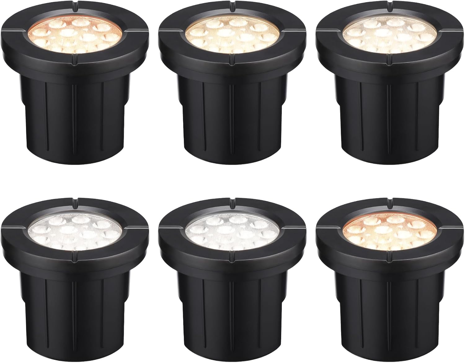 LEONLITE 5CCT Well Lights Landscape LED In Ground, 12-24V AC/DC CRI90 Low Voltage Outdoor Garden Landscaping, 1800K/2700K/3000K/4000K/5000K, Aluminum Housing, Black, Pack of 6