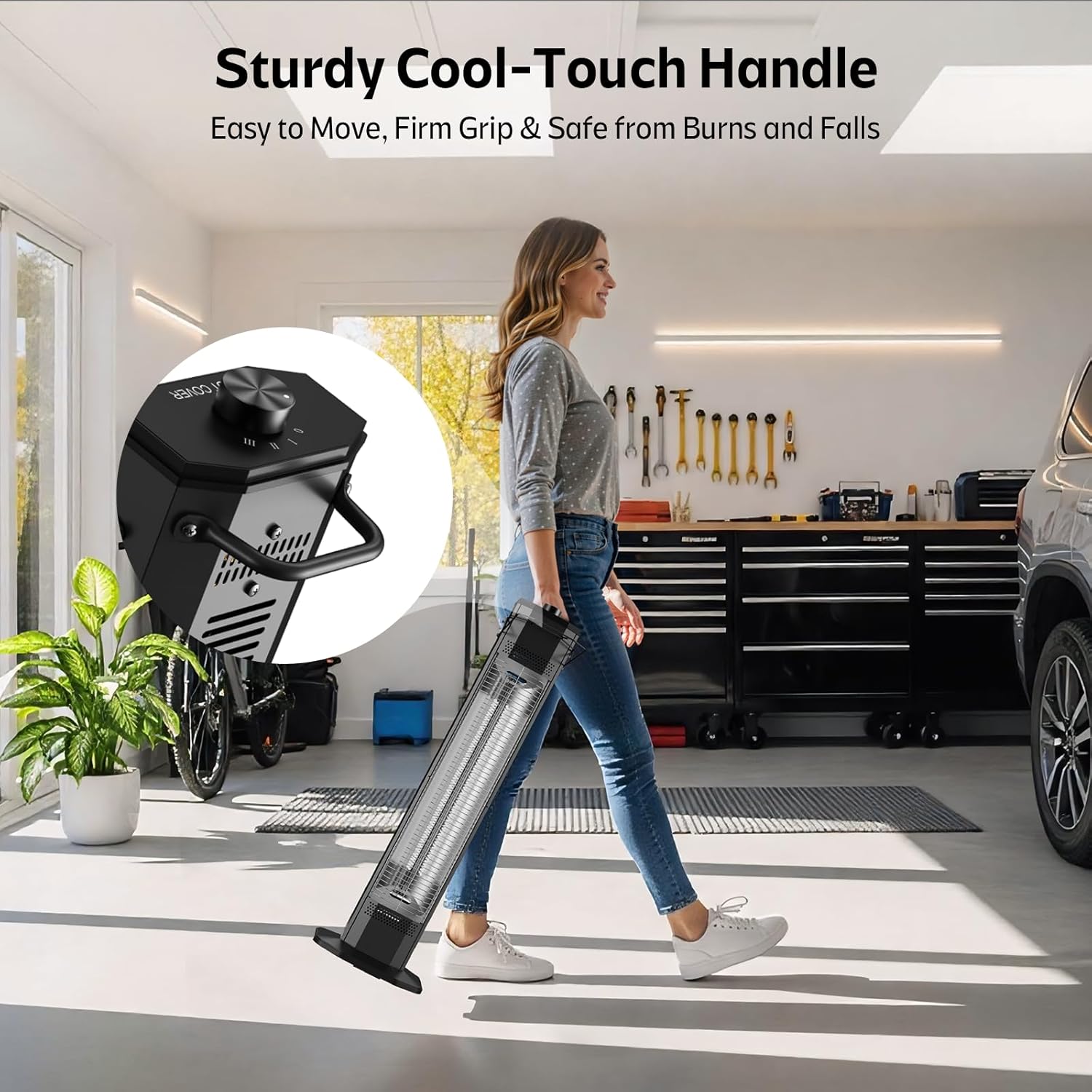 Outdoor Electric Patio Heater, 34-inch 1500W Infrared Tower Heater with Instant Heating, Tip-Over & Overheat Protection, IPX5 Waterproof Space Heater for Patio Garage Workshop Indoor & Outdoor Use