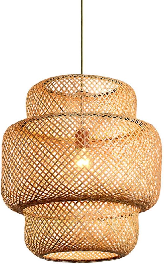 Japanese Bamboo Weaving Chandelier, Birdcage Hanging Lamp, E27 Retro Lantern Lighting Fixtures, Personalized Wicker Lampshade,14.9in, for Indoor Lighting