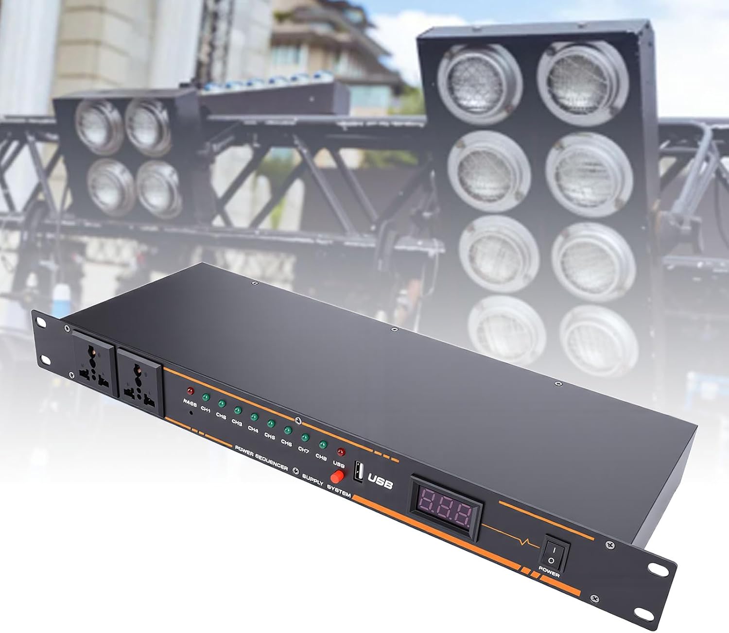 PUSOKEI 10 Outlet Power Sequencer Conditioner, Audio Equipment Power Sequencer Regulator with Digital Display, Rack Mount, for Home Theater, Stage, Studio (10 Outlet)