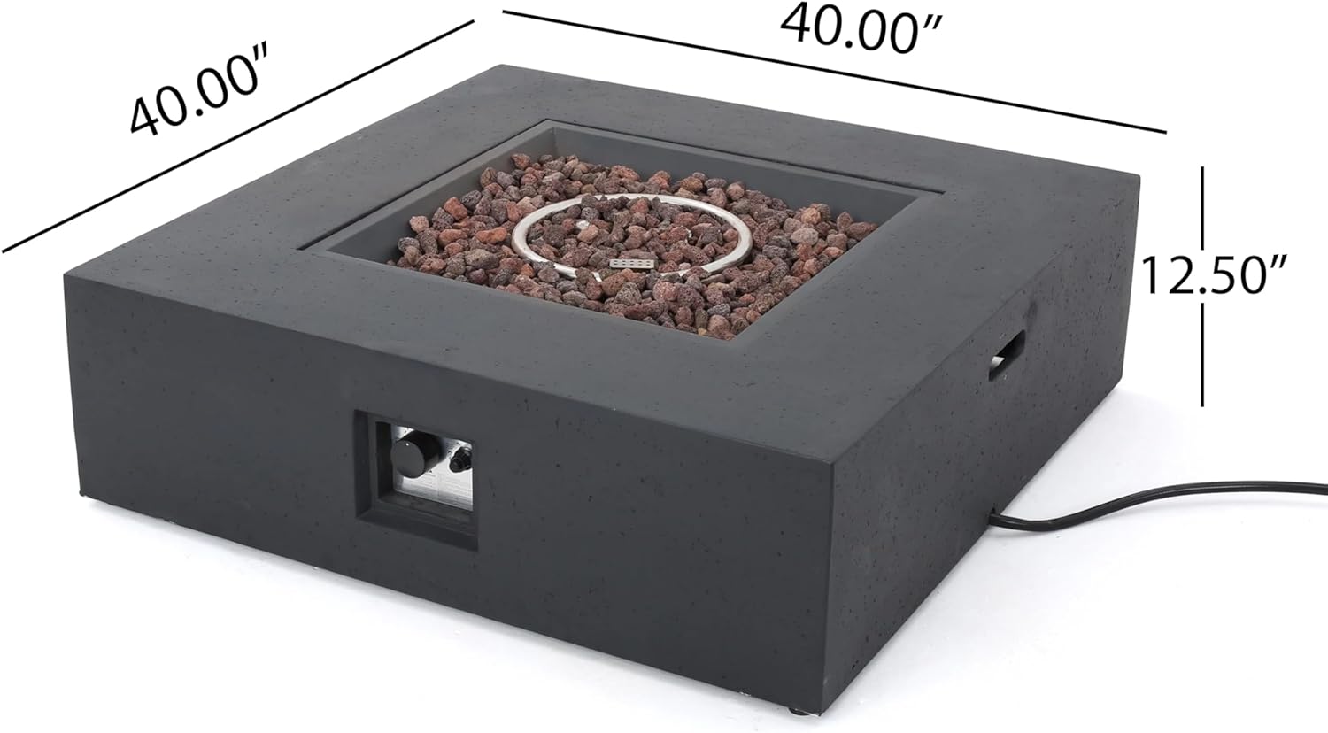 Roomfitters Outdoor Propane Fire Pit Table, 50,000 BTU Square Gas Fireplace with Tank Holder and Lava Rocks, Patio Heating, Dark Grey