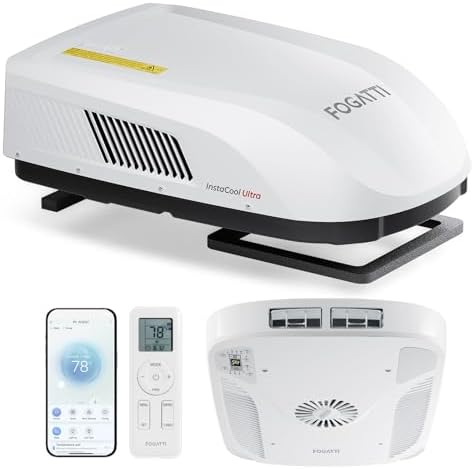 FOGATTI RV AC Unit 16K BTU, with heat pump and Cooling, with WiFi and Remote Control, Quiet AC, Low Profile Rooftop Air Conditioner RV Easy Install Non-Ducted, White, InstaCool Ultra