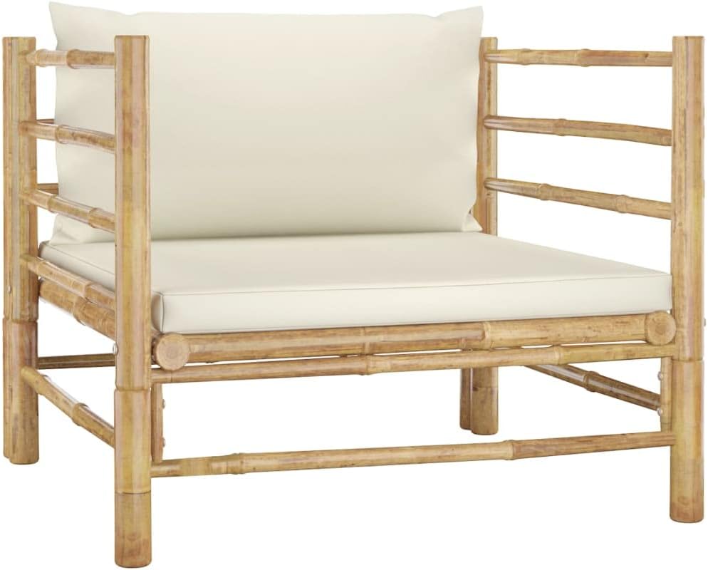 Patio Sofa with Cream White Cushions Bamboo,Cozy and Durable Bamboo Patio Sofa for Outdoor Relaxation Patio Furniture Sets, Conversation Sets