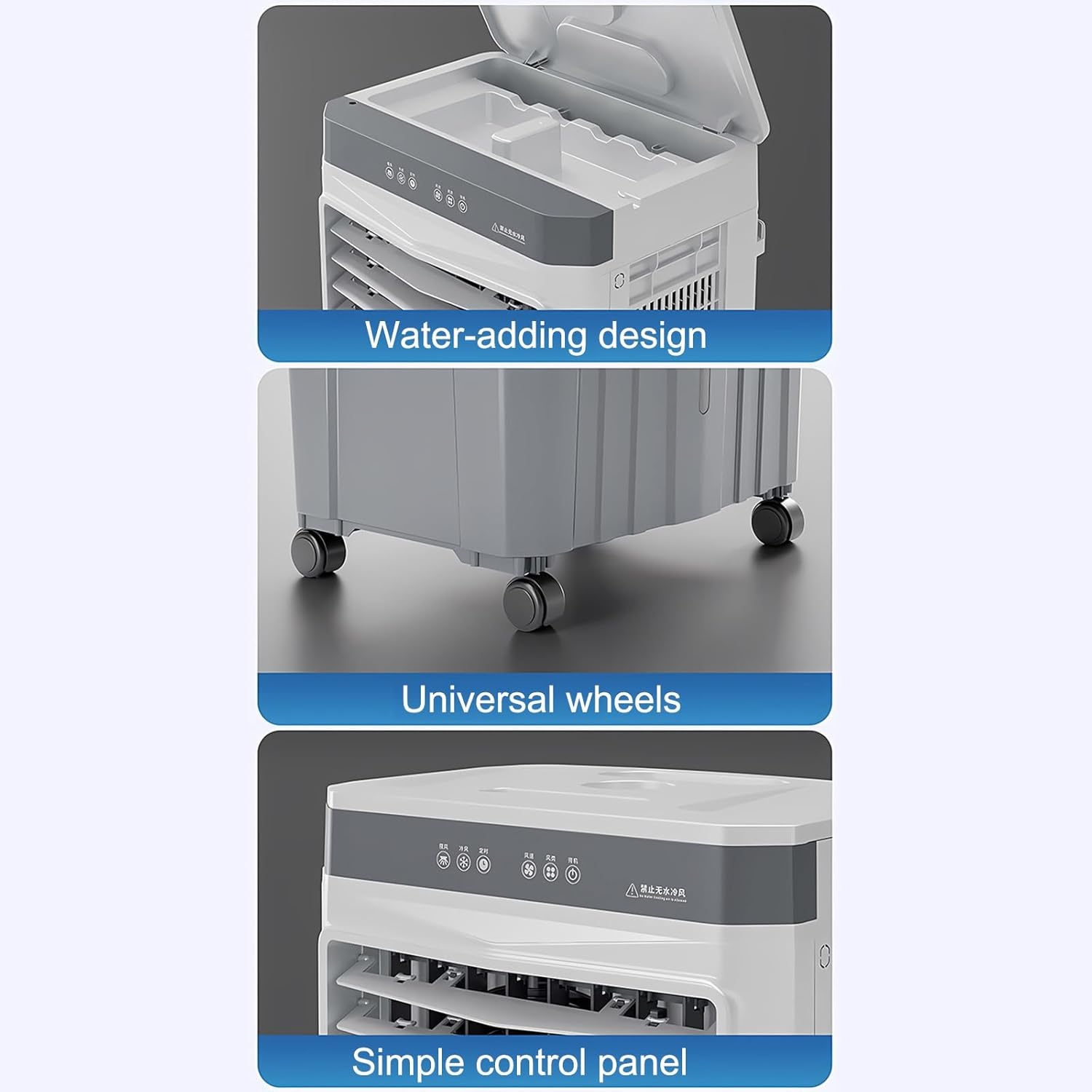 Commercial Evaporative Air Cooler Fan, Swamp Cooler Air Conditioner with 3-Speed, Large Water Tank, 120°Oscillation, Move The Scroll Wheel, Industrial Air Conditioning Fan for Room Outdoor(90x44x33cm/