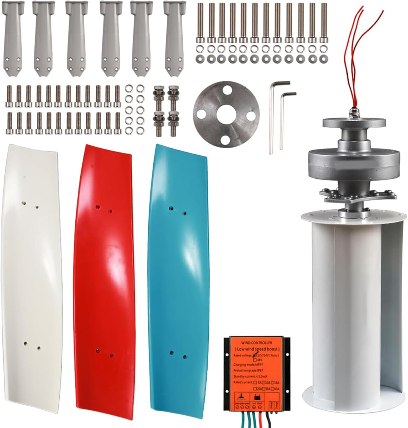 10000W Vertical Wind Turbine Generator, 3-Blade Low Noise Windmill for Home Use, 12V/24V/48V Complete Set with Controller, Efficient Renewable Energy Solution