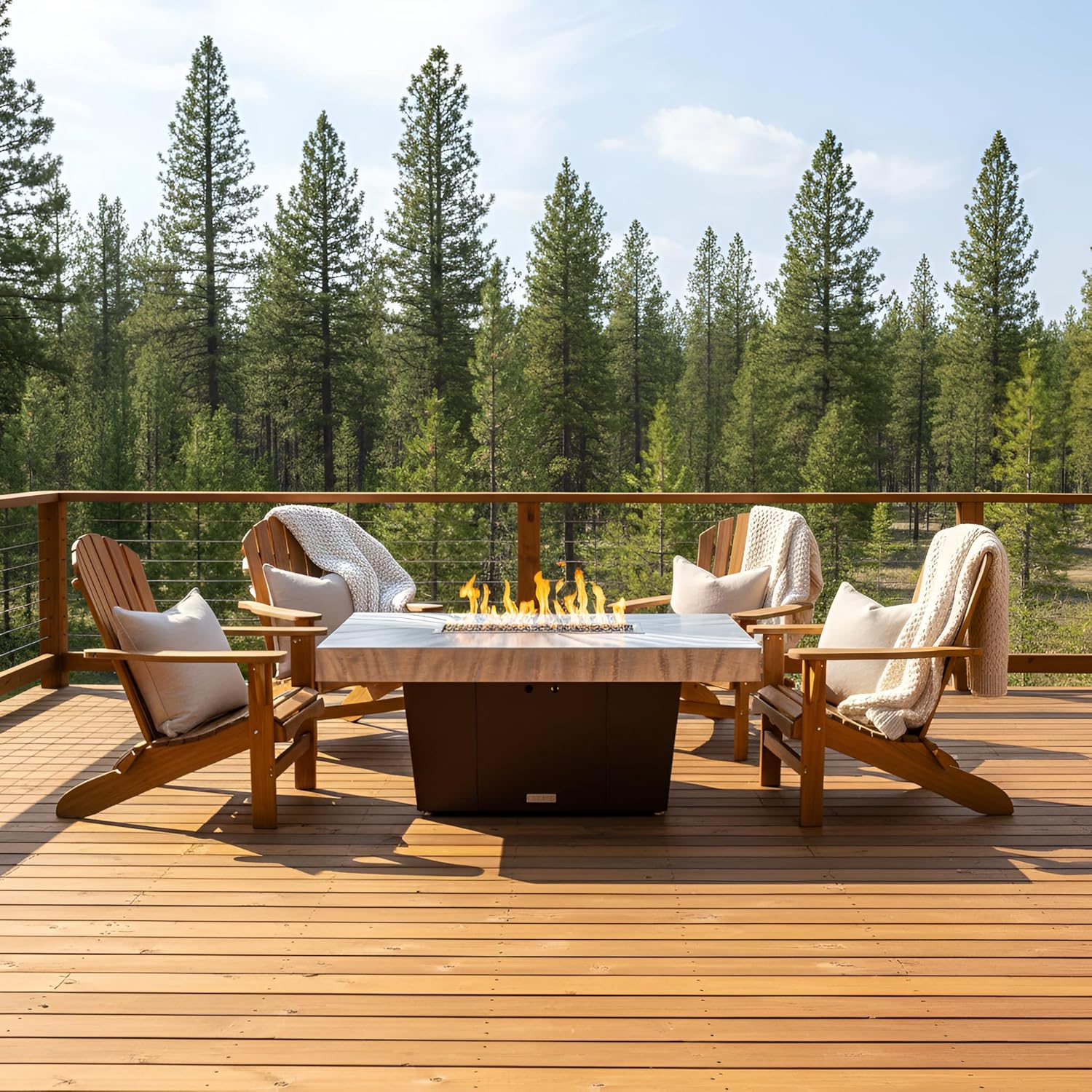 COOKE Palisades Rectangular Fire Pit Table - 52x36 - Chat Height - Propane - Brushed Aluminum Powdercoat Top with 6cm Edge - Dark Cherry Powdercoat Base