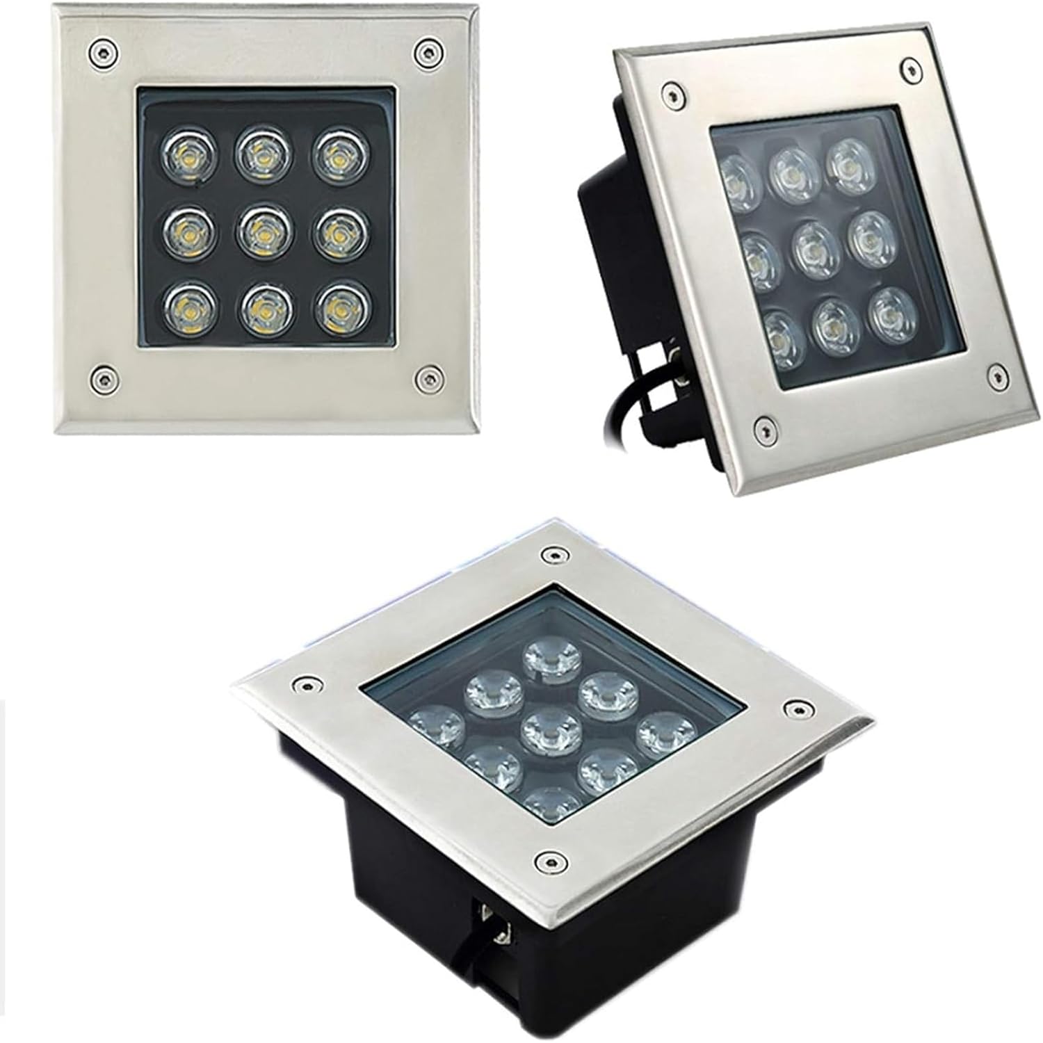 3PCS Outdoor Buried Lights - Ground LED Landscape Lamp, 12V Low Voltage Square Lighting Light, IP67 Waterproof Embedded LED Spotlight, For Patio Bridge Pathway Decks Road Garden Light(Natural White,36