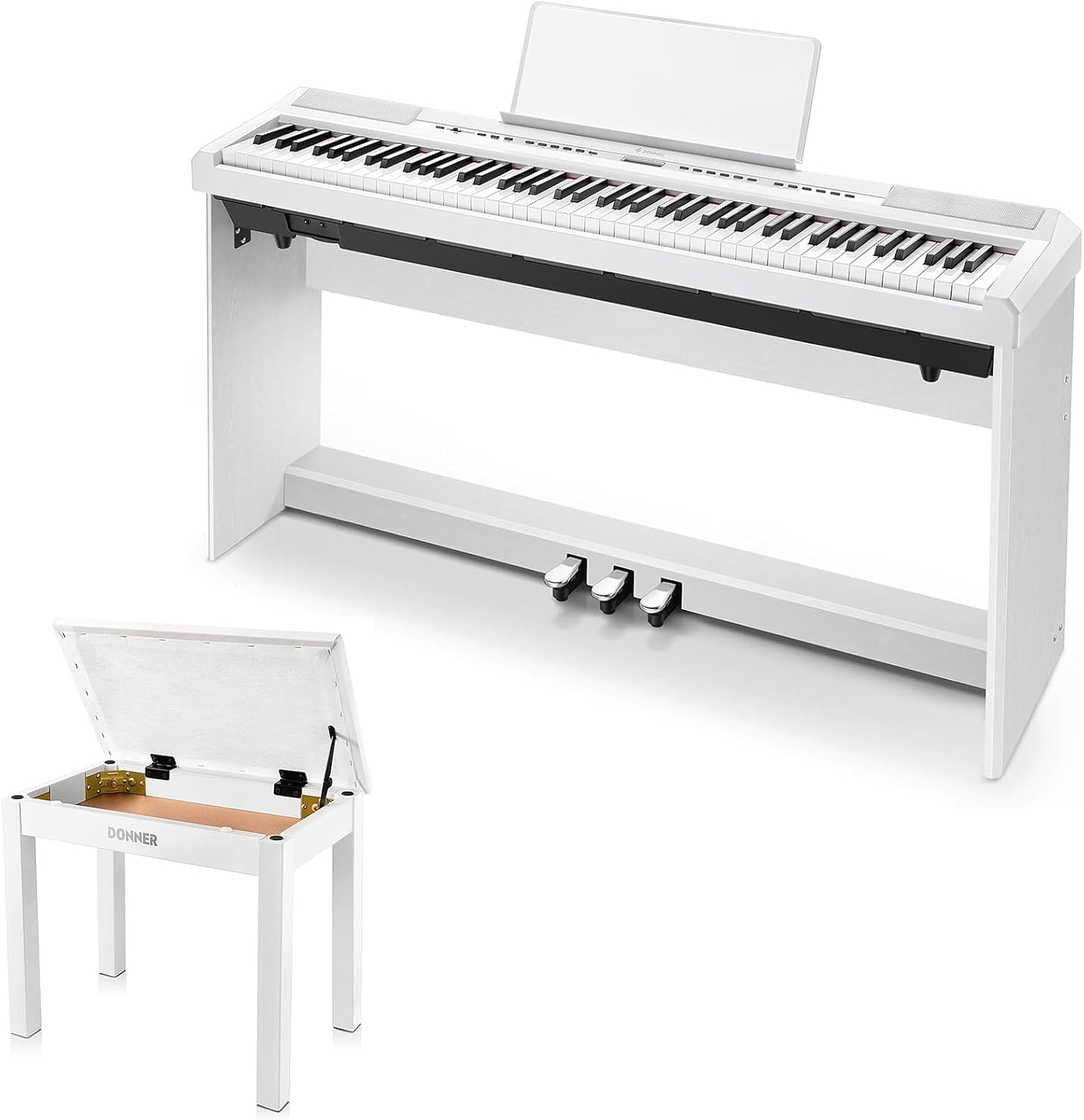 Donner DEP-20 White Digital Piano + White Piano Bench