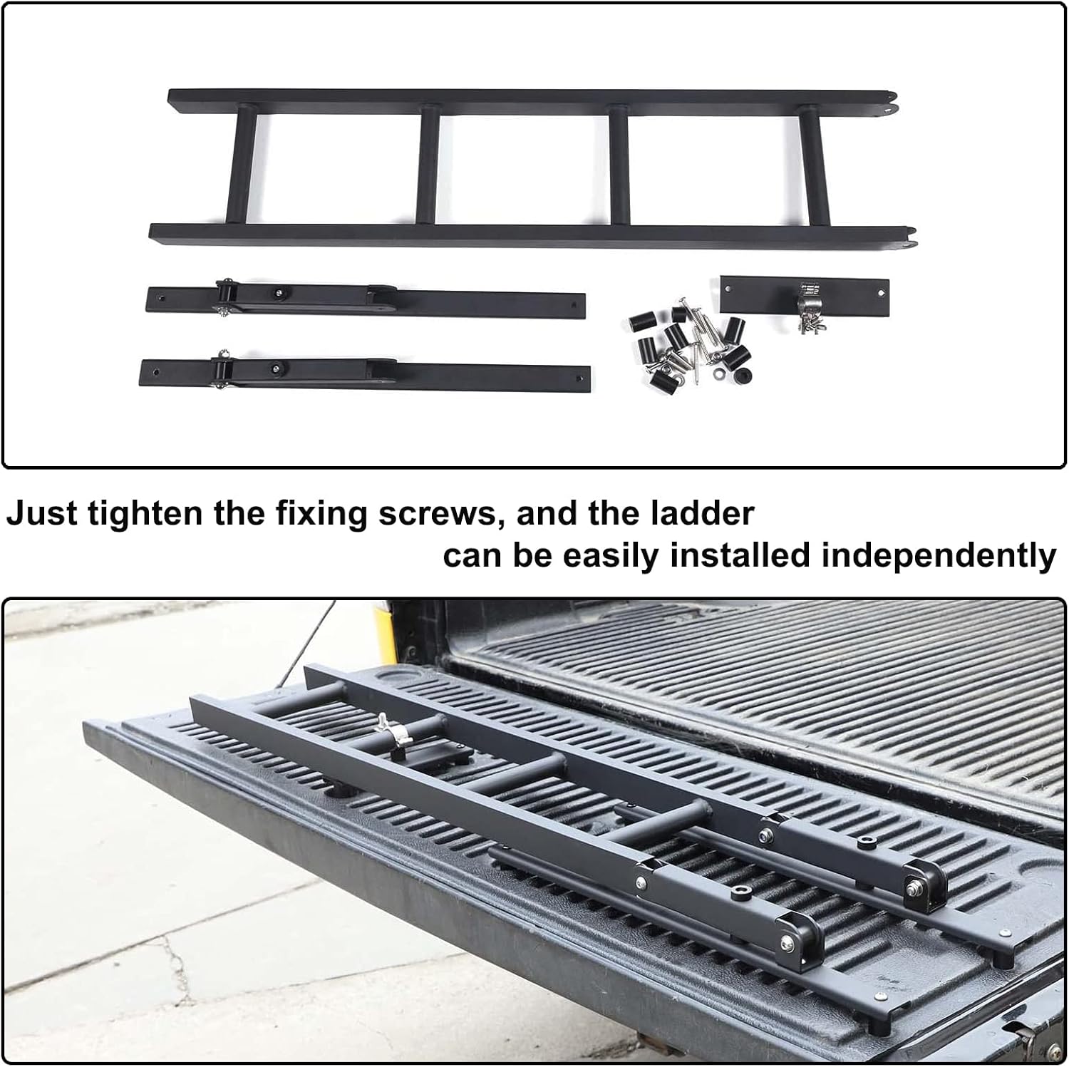 Aunginsy Pickup Truck Tailgate Ladder Compatible with Toyota Tundra 2007-2021 Car Aluminium Alloy Tailgate Step Ladder Kit Rear Ladder Tail Door Ladder Climbing Foldable Tailgate Ladder Accessories