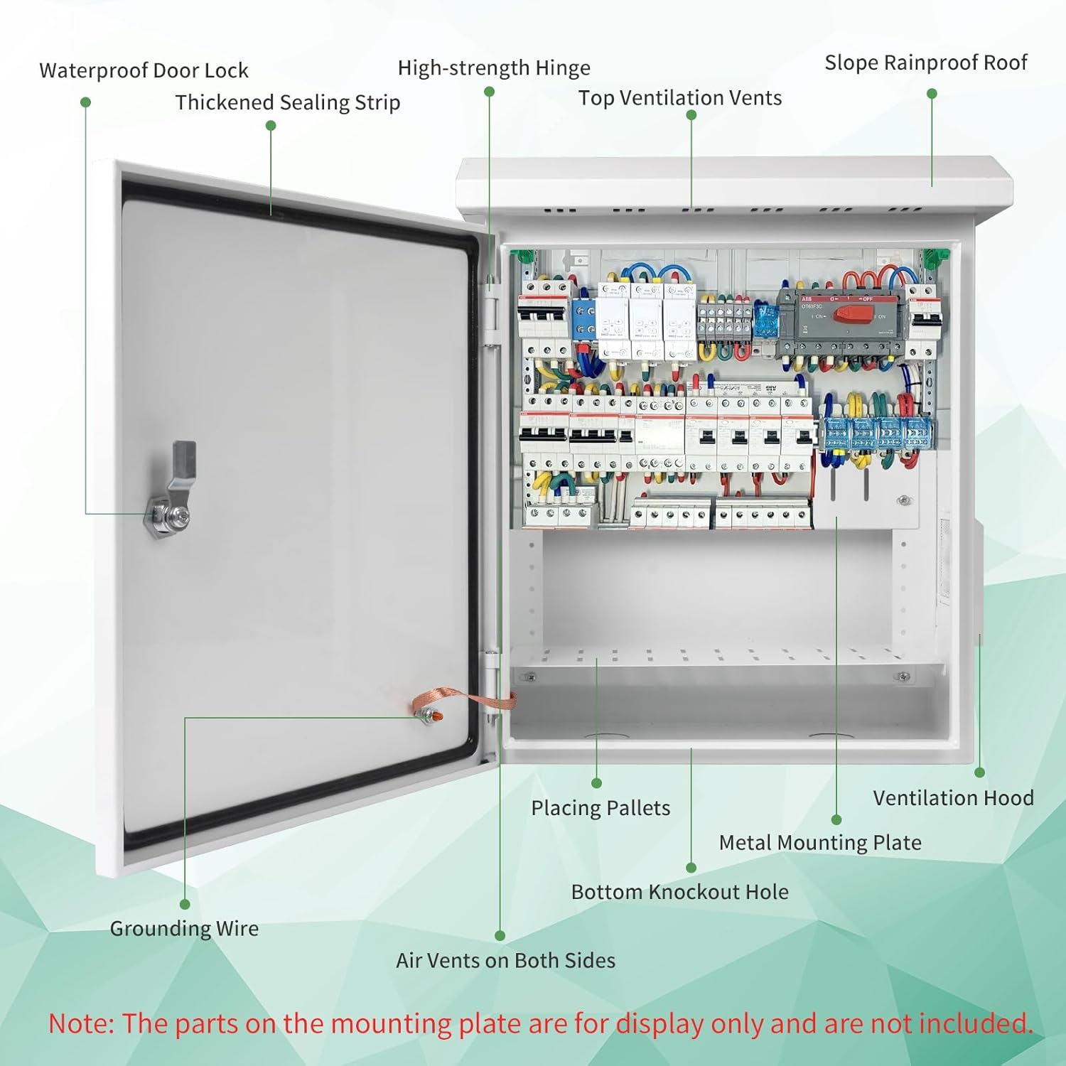 Outdoor Electrical Box with Cooling Fan 20'' x 16'' x 8'' Ventilation Design Electrical Enclosure Box IP65 Waterproof Electrical Cabinet Street Light Box with Wall Hanging and Pole Mounting Parts
