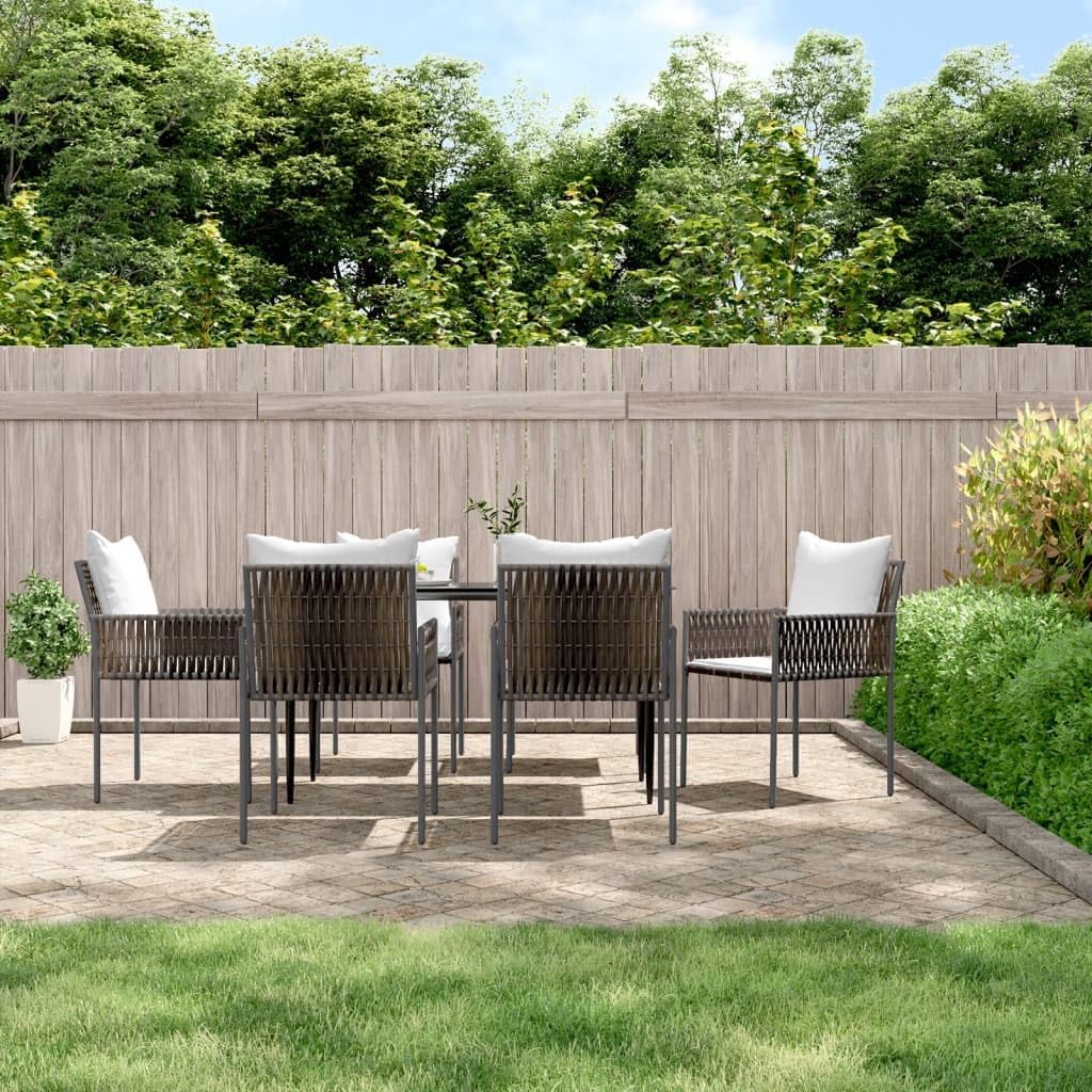 7 Piece Patio Dining Set with Cushions Poly Rattan and Steel Garden Furniture