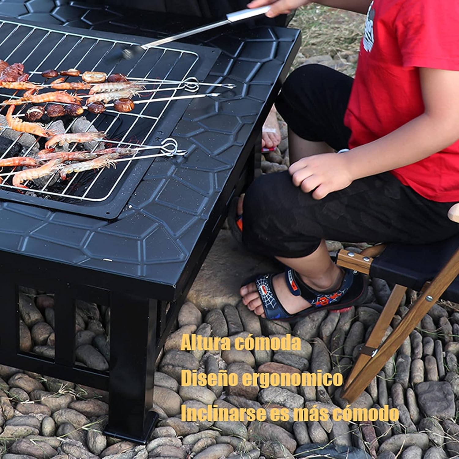 Outdoor Fire Pit, Square Metal Firepit Table, Wood Burning Stove BBQ Table, Ice Pit, Heater, Suitable for Backyard Garden Camping Party