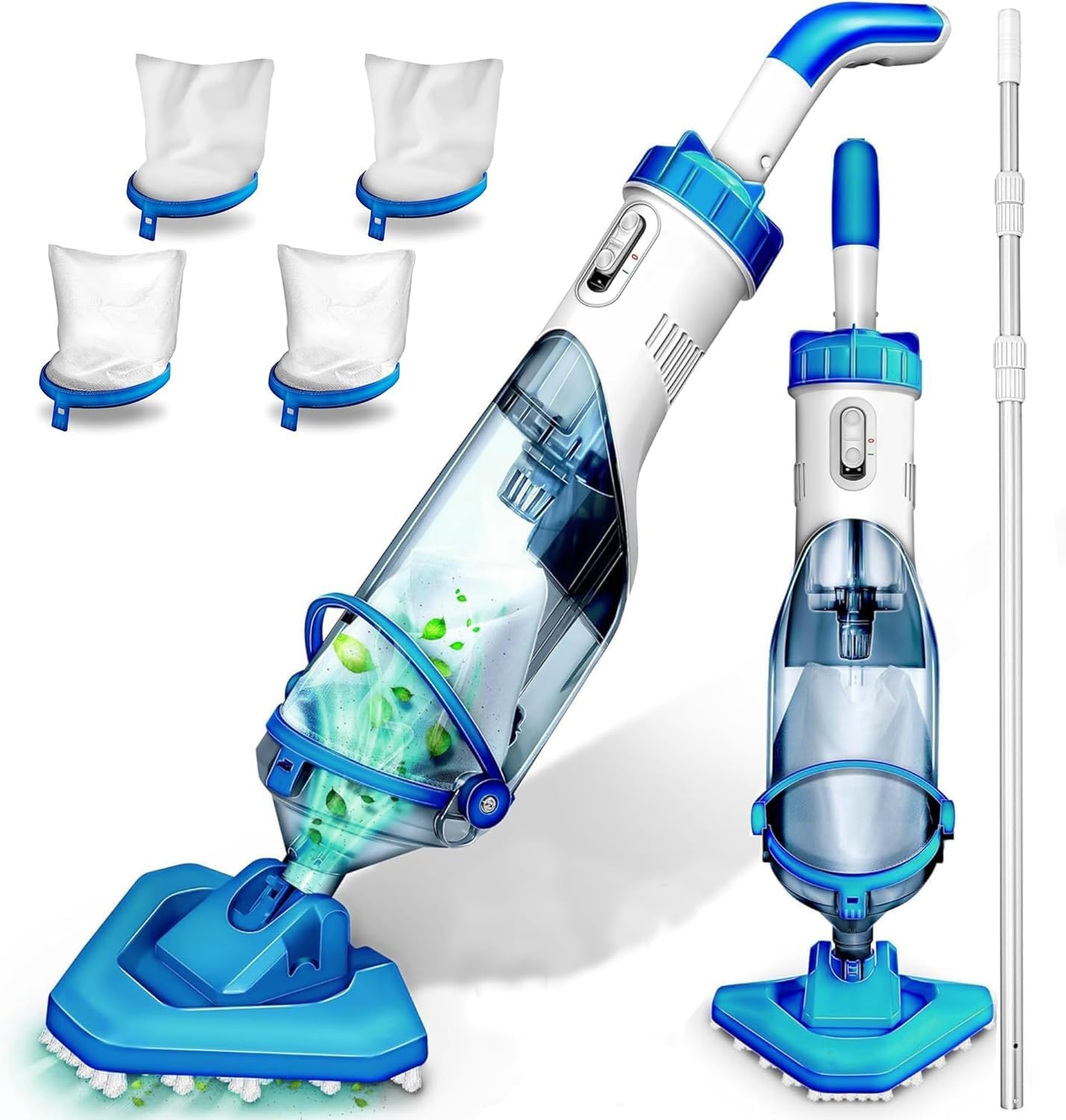 Cordless Handheld Pool Vacuum with Telescopic Pole, Rechargeable Hot Tub SPA Vacuum, 18GPM Powerful Suction, 60Min Runtime, Pools up to 88