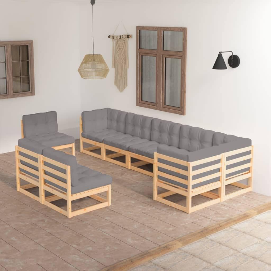 Patio Set 9 Piece Patio Lounge Set with Cushions Solid Wood Pine