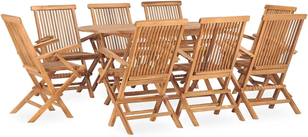 Furniture Sets 9 Piece Folding Patio Dining Set Solid Teak Wood,Elegant Teak Wood Folding Dining Set for Outdoor Living and Entertaining Garden Conversation Sets