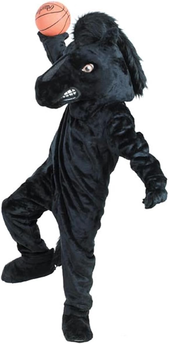 TCDesignerProducts Black Stallion Mascot Costume, School Spirit Sports Fan Gear, Football Cheerleader Accessories, Homecoming