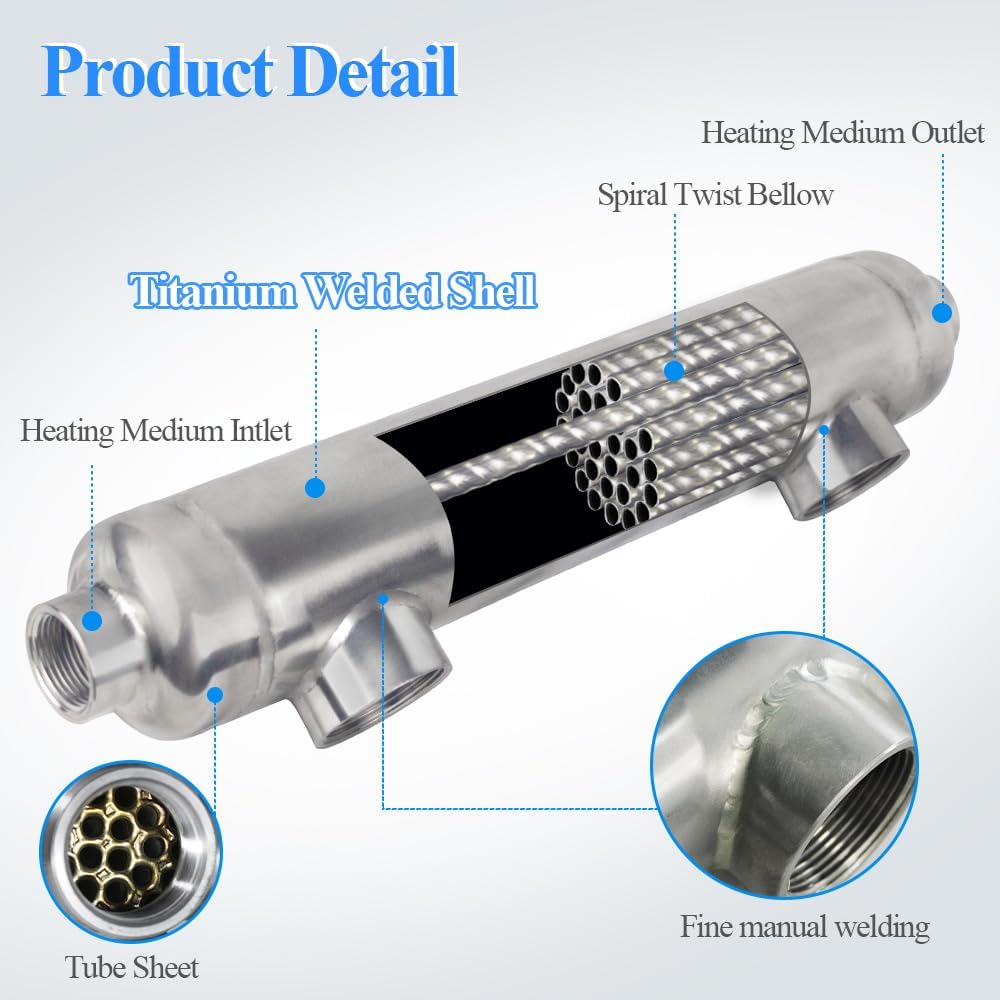 AB Salt Pool Heat Exchanger Titanium 1200kBtu Opposite Ports 2 1/2