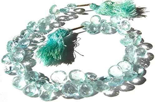 lustrous aquamarine faceted heart shaped briolette size 5-7.5mm 3.5 inches strand. long per half strand