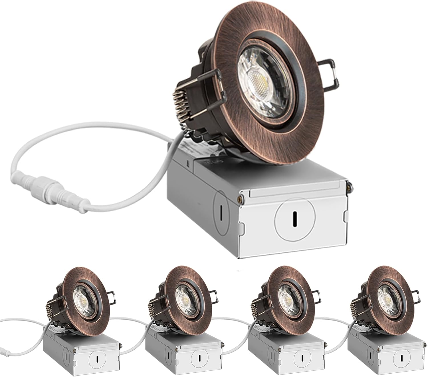 ZYC 3 Inch Recessed LED Lights - 4 Pack Oil-Rubbed Bronze Round Gimbal Light, LED Downlight Gimbal - 900 Lumens, 8 Watts, Dimmable, 5CCT, Recessed Ceiling Lighting Fixture, ETL Listed, 4 Pack-3IN-BR