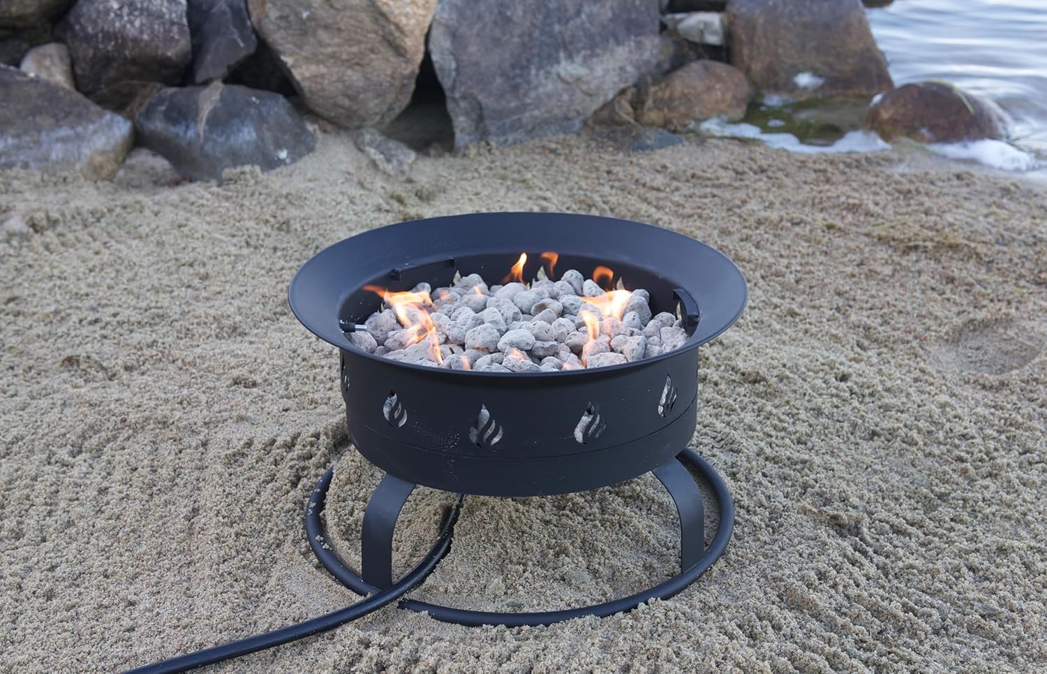Global Outdoors Portable Propane Fire Pit, 19-inch, 54,000 BTU Smokeless Fire Bowl with Auto Ignition, Lid, Pumace Stones, Stand