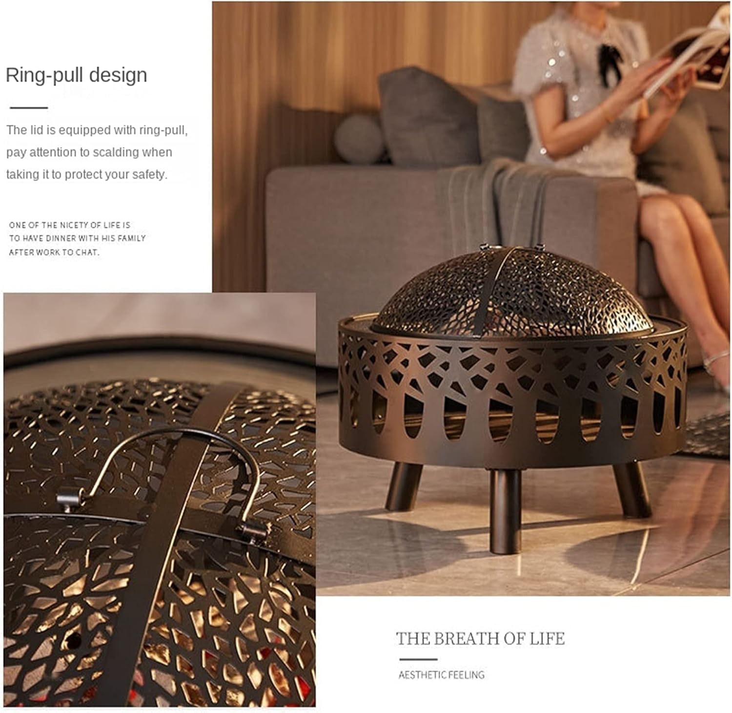 Fire Pits & Bowls, Indoor Smokeless Heating Basin w/Spark Screen, Outdoor Charcoal/Wood Burning Fireplace Stove, Barbecue Grill Firepit for Backyard/Patio/Camping BBQ/Bonfire