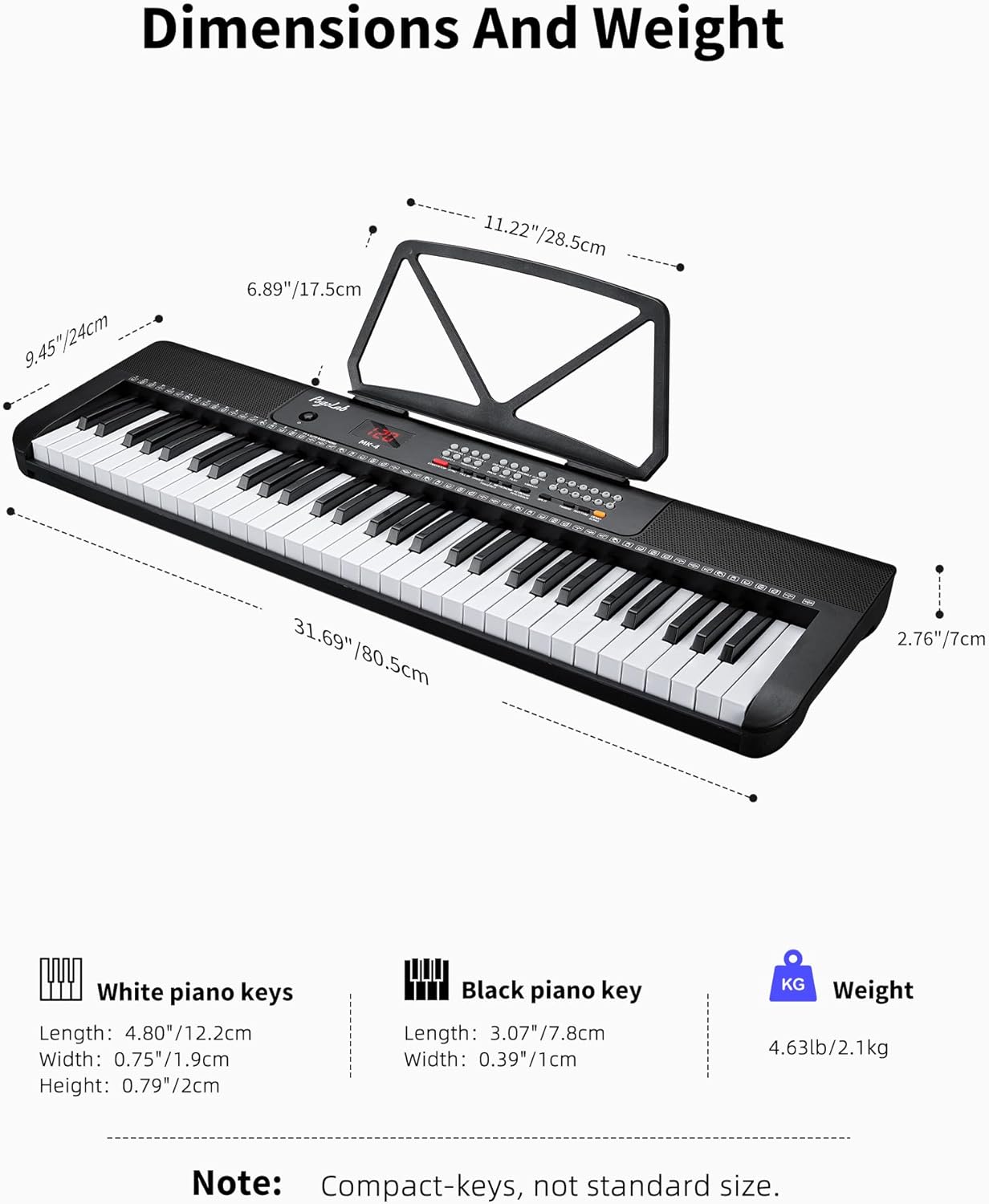 61 Keys Compact Keyboard Piano, Multi-Function Electronic Piano with 255 Sounds, 255 Rhythms, 24 Demos, Includes Sheet Music Stand, Note Stickers & Power Supply, Gift for Beginners, Black