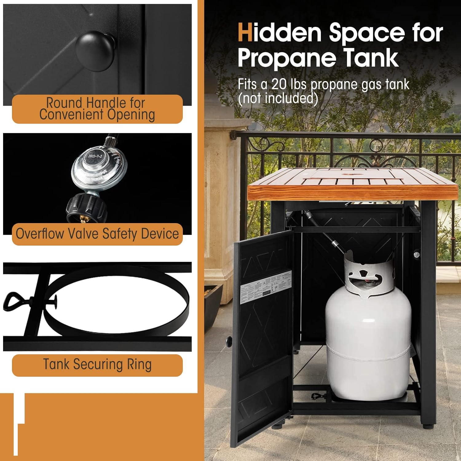 ORALNER Propane Fire Pit Table, 57” Rectangular Outdoor Fire Table 50,000 BTU Fire Pit w/Lid & Lava Rocks Auto Ignition Metal Patio Fireplace, Gas Firepit Table for Outside Yard Balcony Deck, Brown