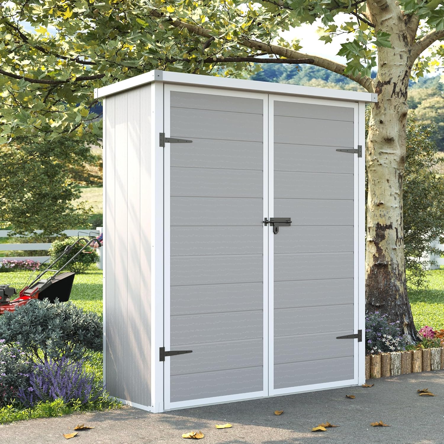 UDPATIO 38 Cu.ft Vertical Storage Shed, 4.3 ft x 5.6 ft Resin Outdoor Shed Waterproof Plastic Storage Cabinet for Garden, Backyard, Lawn, Grey